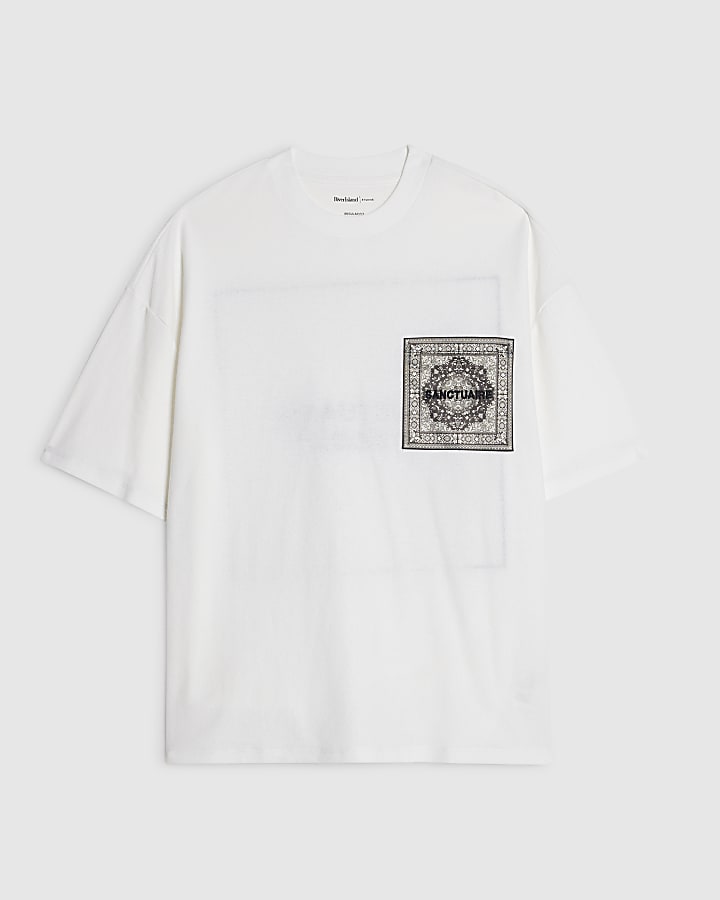 White Oversized Tapestry Patch T-Shirt