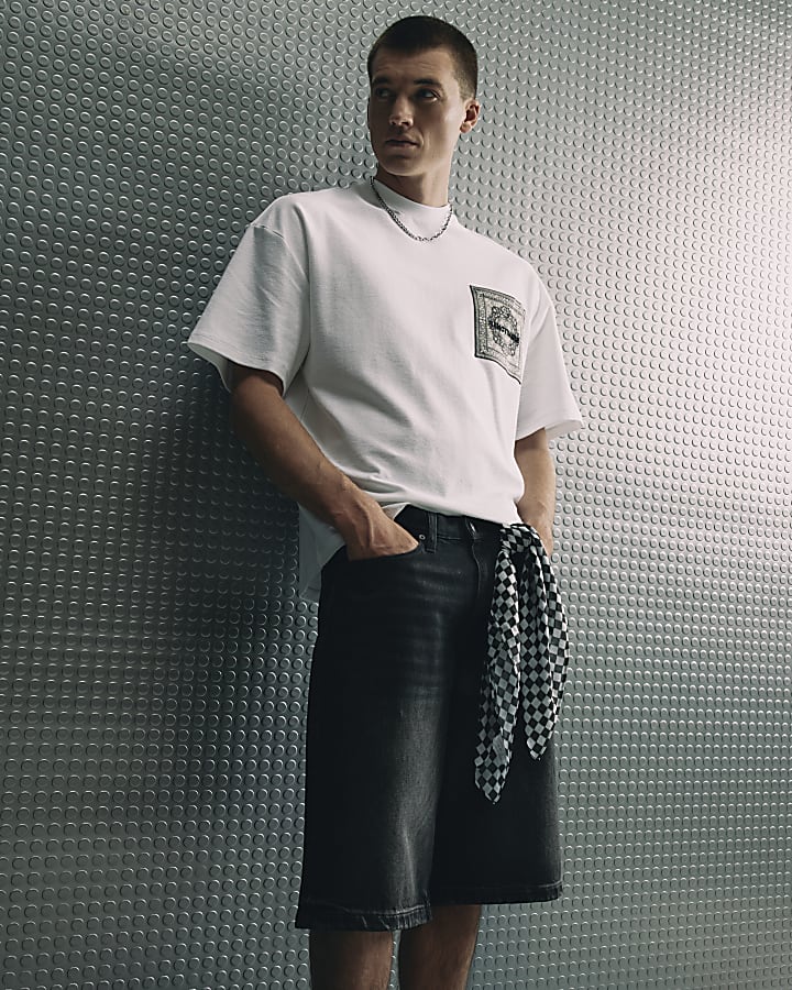 White Oversized Tapestry Patch T-Shirt