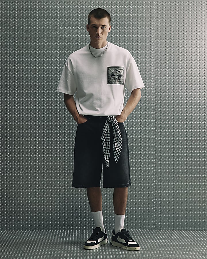 White Oversized Tapestry Patch T-Shirt