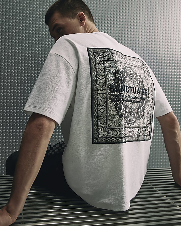 White Oversized Tapestry Patch T-Shirt