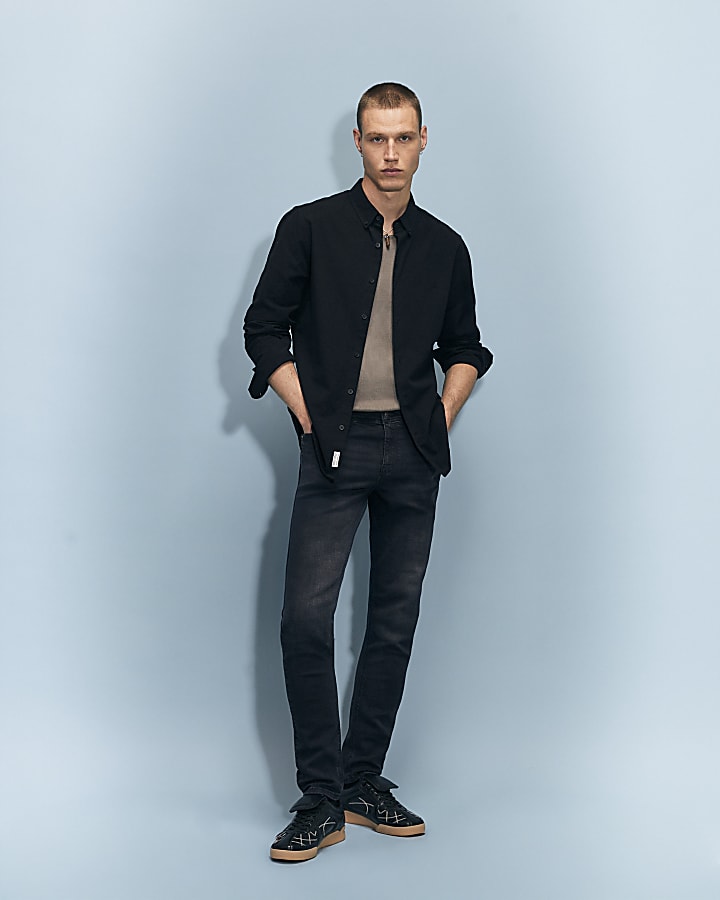 Black Skinny Fit Washed Jeans