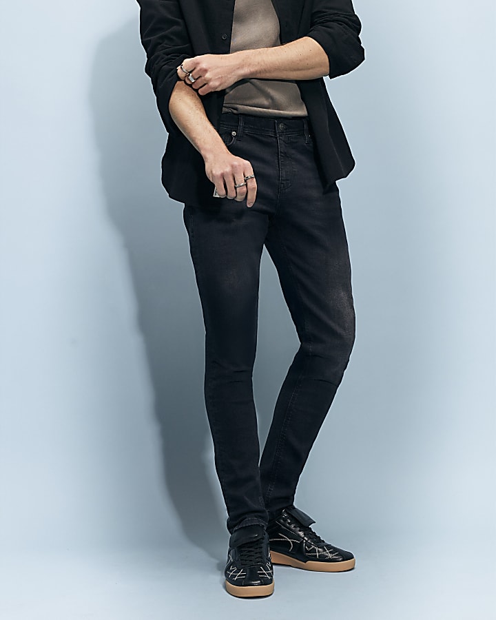 Black Skinny Fit Washed Jeans