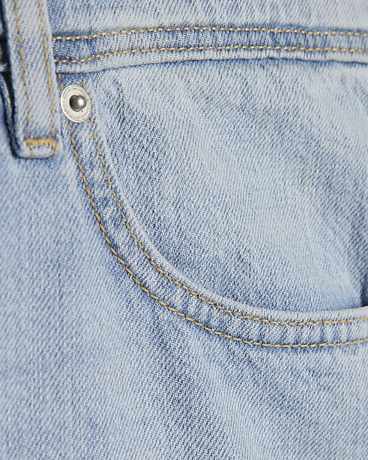 Blue Straight Leg Linen Blend Jeans
