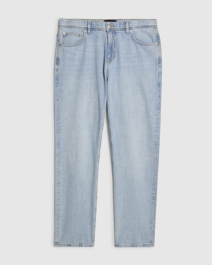 Blue Straight Leg Linen Blend Jeans