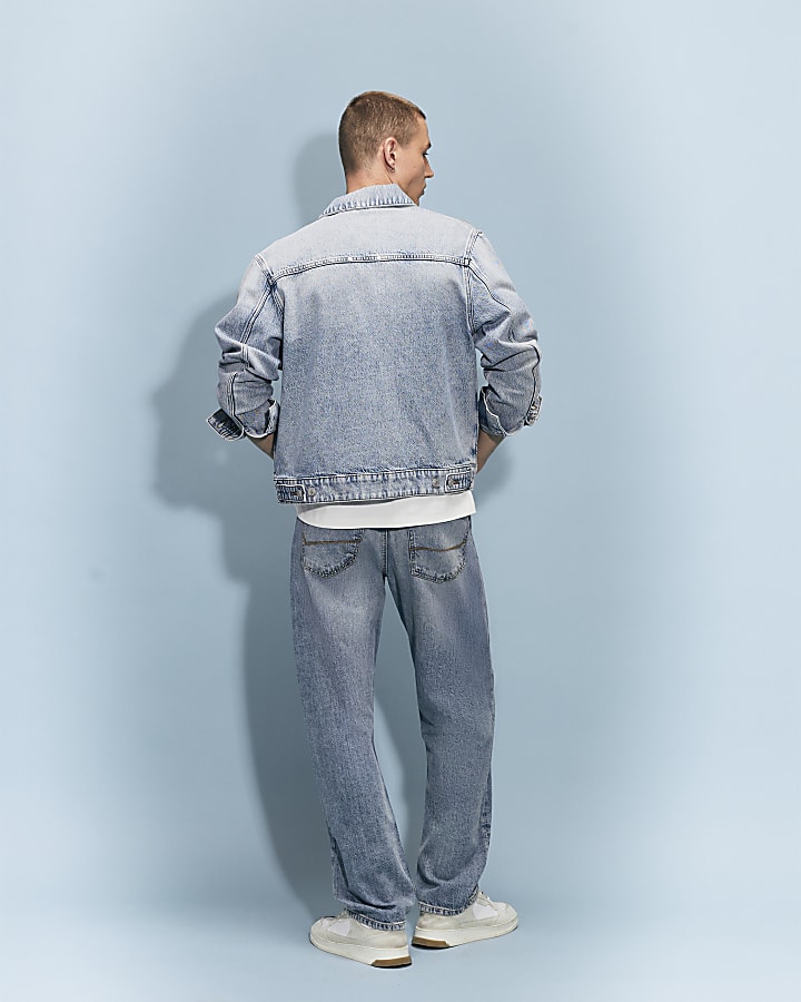 Blue Straight Leg Linen Blend Jeans
