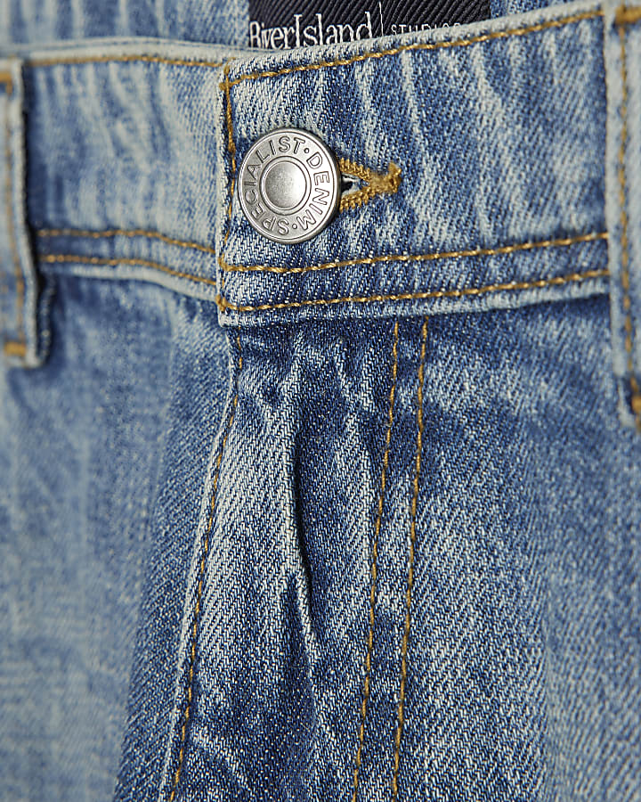 Blue Straight Leg Linen Blend Jeans