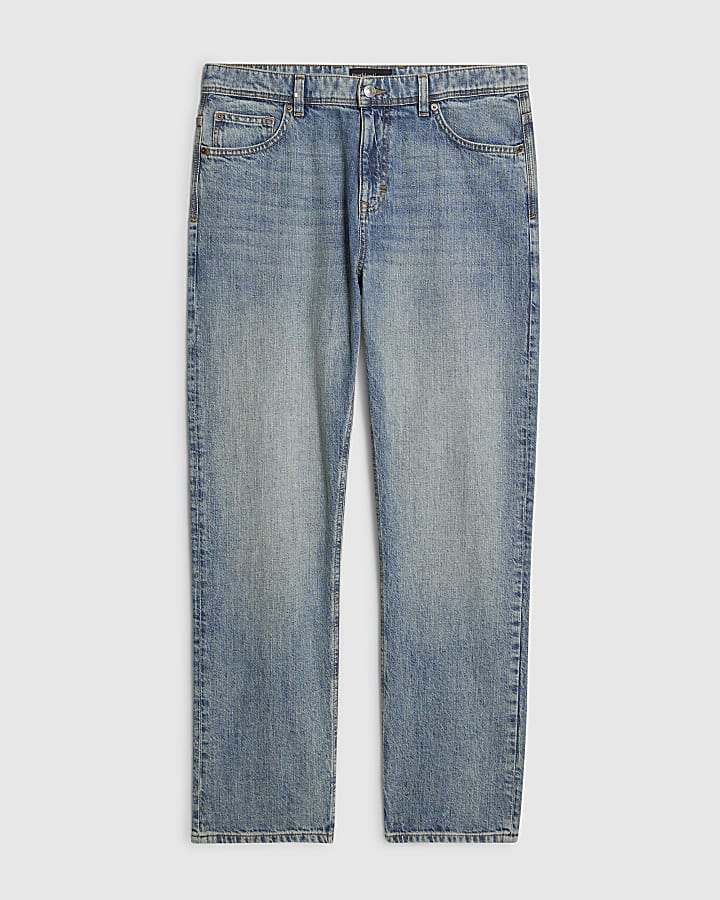 Blue Straight Leg Linen Blend Jeans