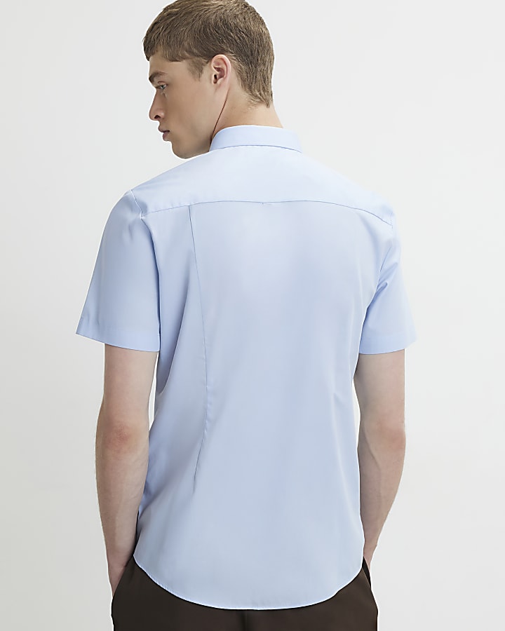 Blue Slim Fit Short Sleeve Shirt