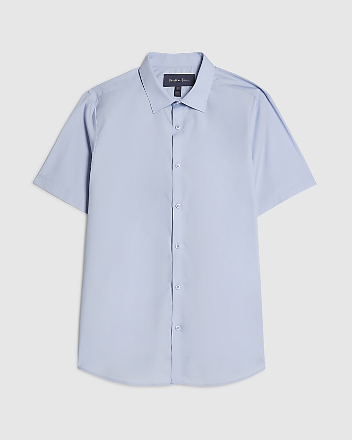 Blue Slim Fit Short Sleeve Shirt