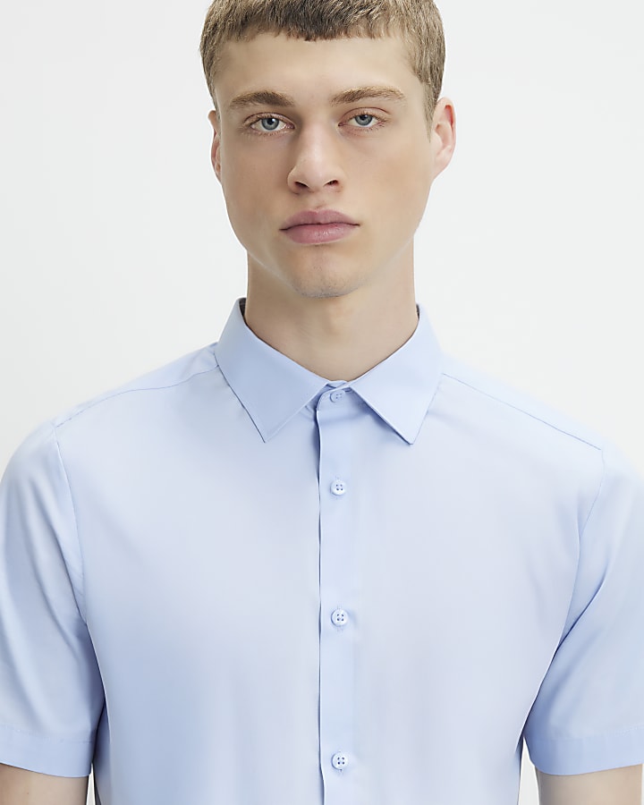 Blue Slim Fit Short Sleeve Shirt