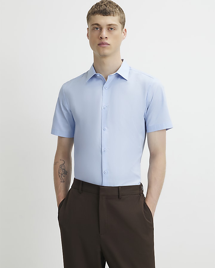 Blue Slim Fit Short Sleeve Shirt