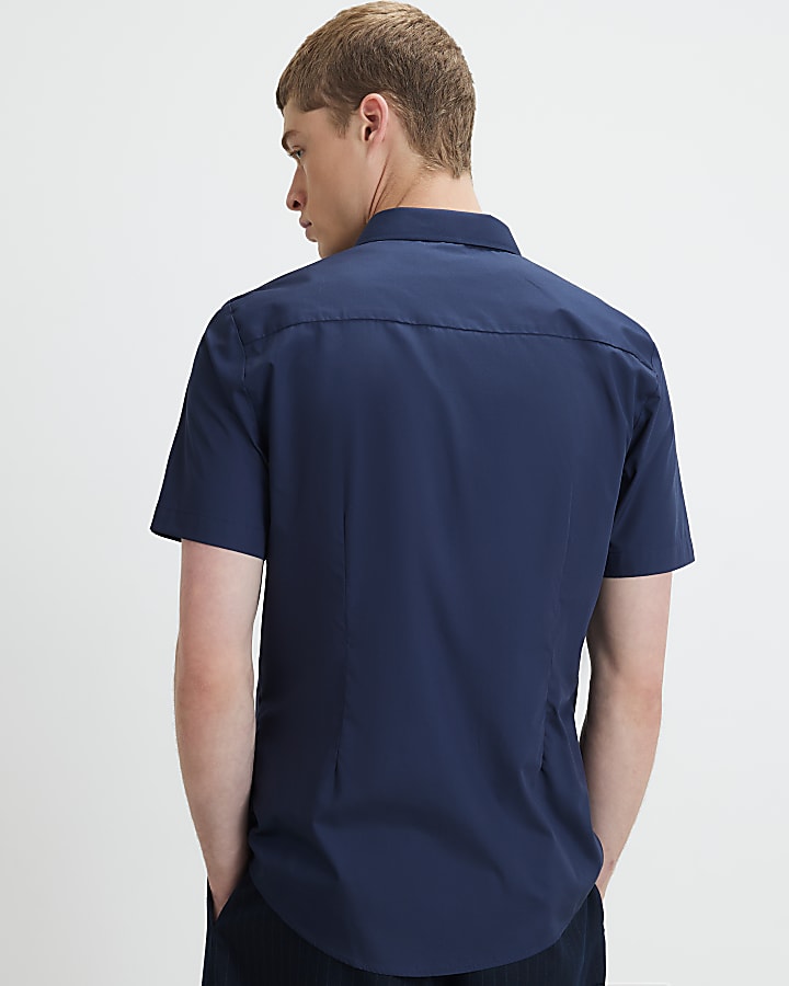 Navy Slim Fit Short Sleeve Shirt
