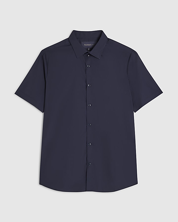 Navy Slim Fit Short Sleeve Shirt