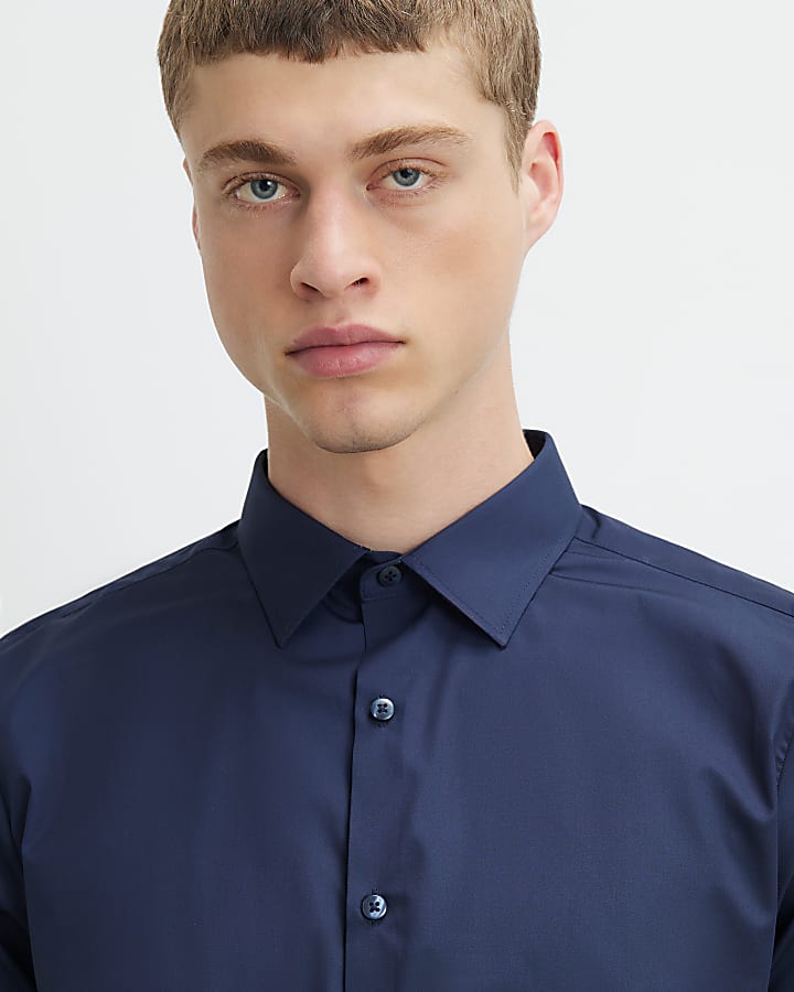 Navy Slim Fit Short Sleeve Shirt