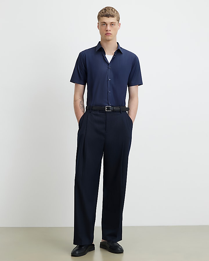Navy Slim Fit Short Sleeve Shirt
