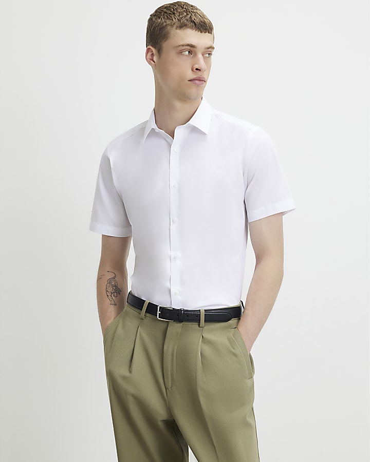 White Slim Fit Short Sleeve Shirt