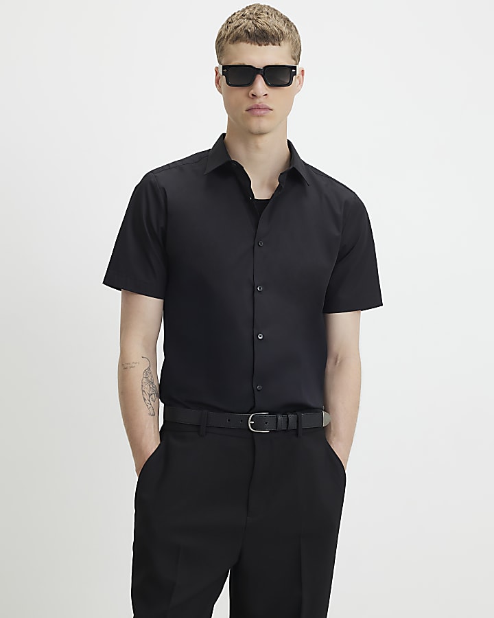 Black Slim Fit Short Sleeve Shirt