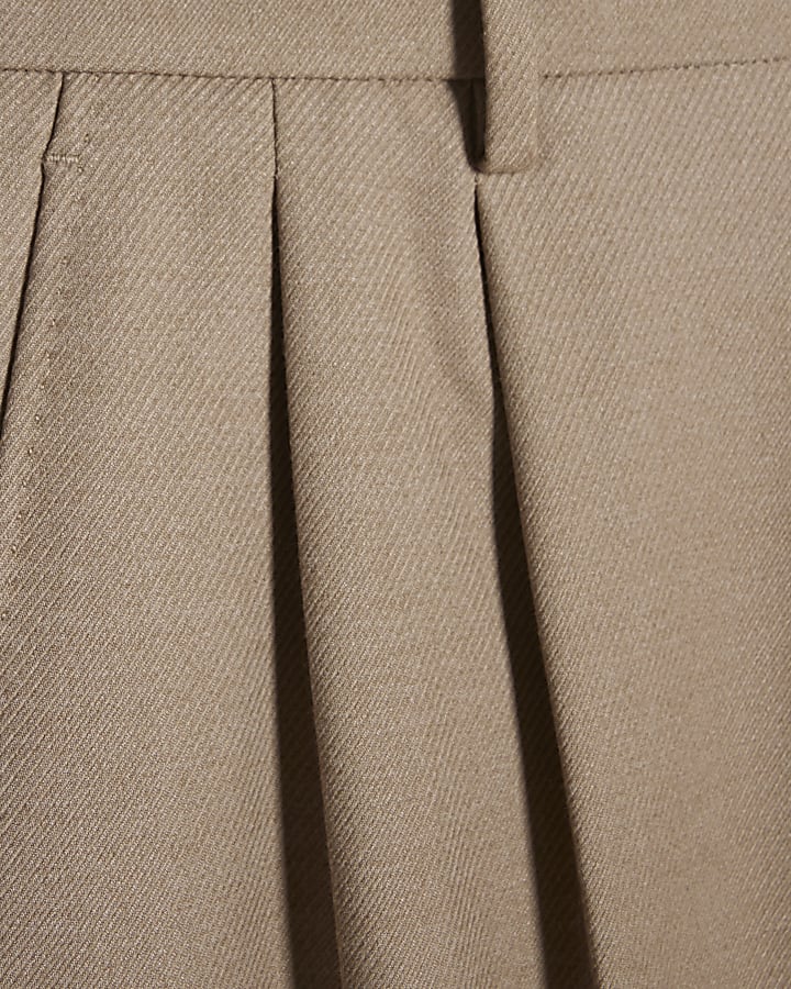 Beige Wide Fit Twill Trousers