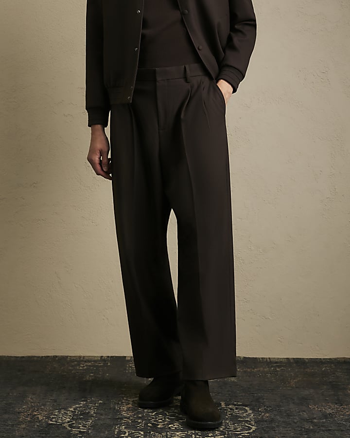 Brown Wide Fit Twill Trousers