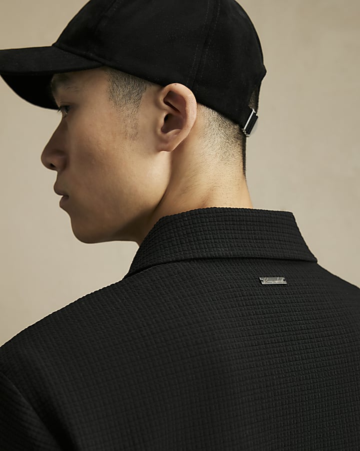 Black Regular Fit Textured Tracksuit Jacket