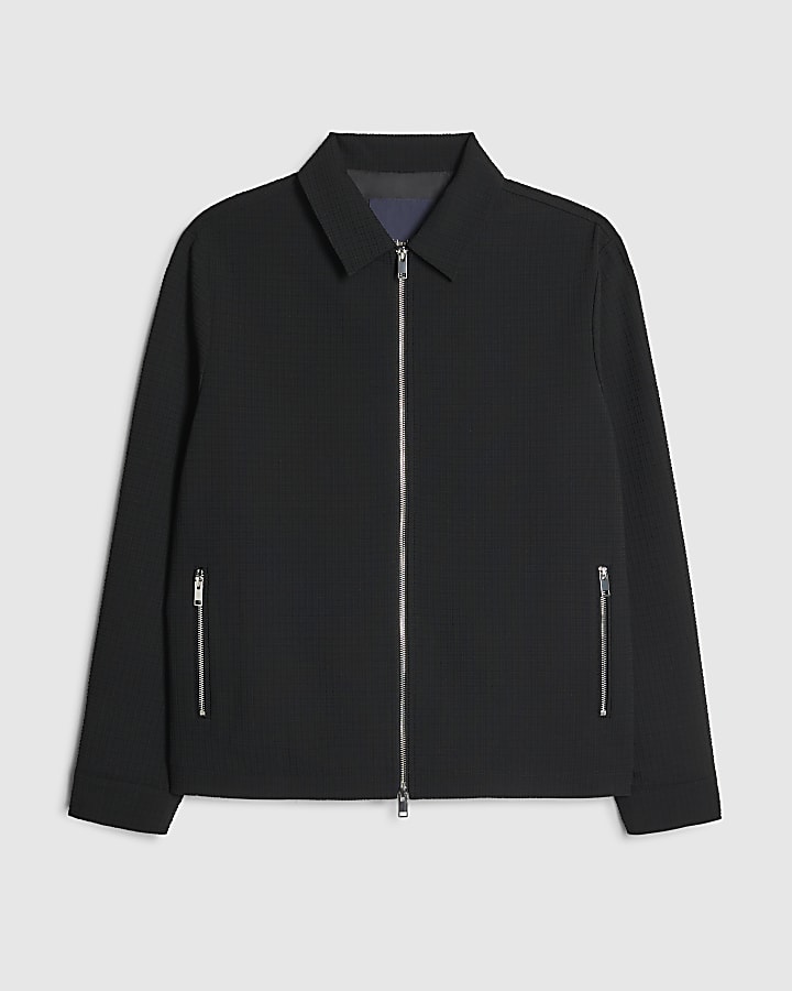 Black Regular Fit Textured Tracksuit Jacket