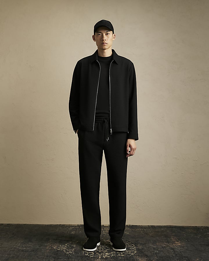Black Regular Fit Textured Tracksuit Jacket