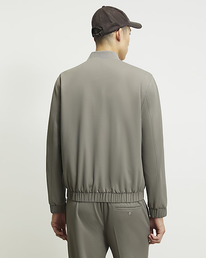Grey Fine Textured Bomber Jacket