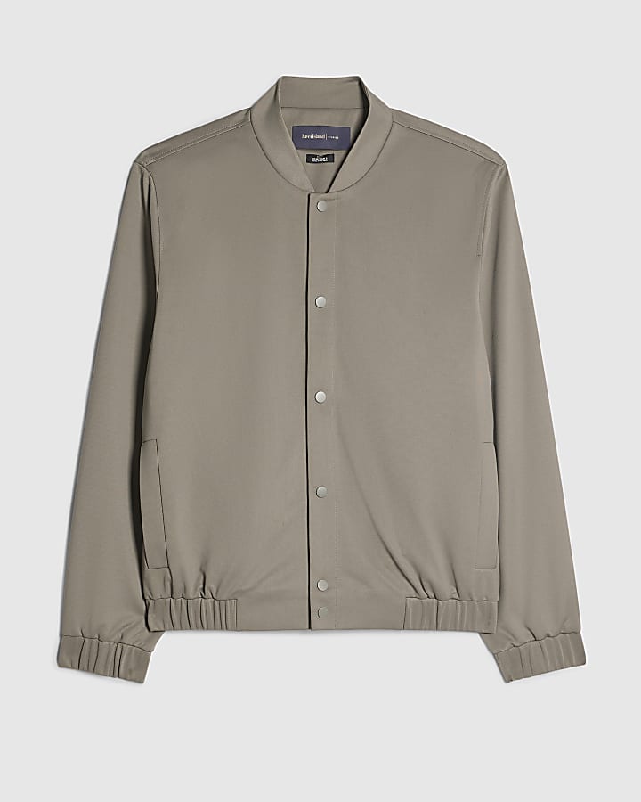 Grey Fine Textured Bomber Jacket