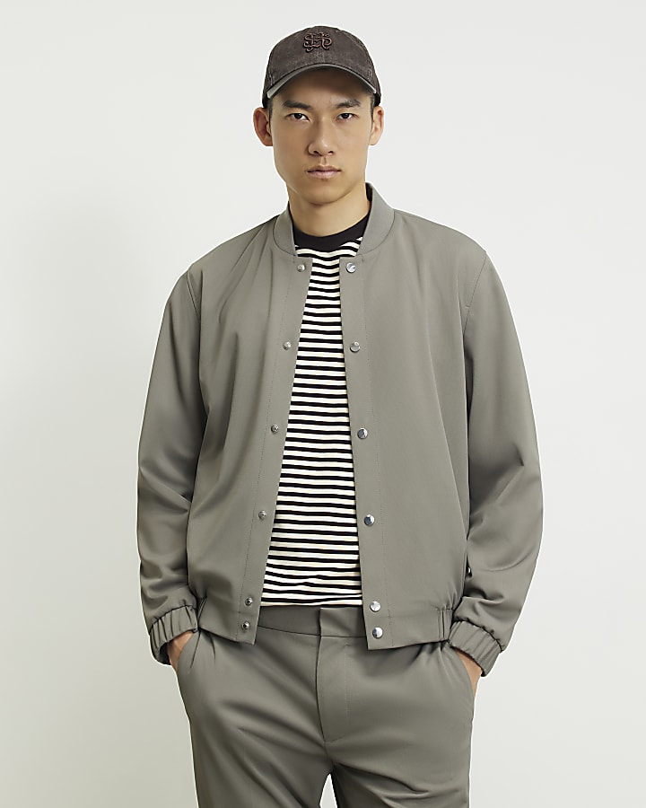 Grey Fine Textured Bomber Jacket