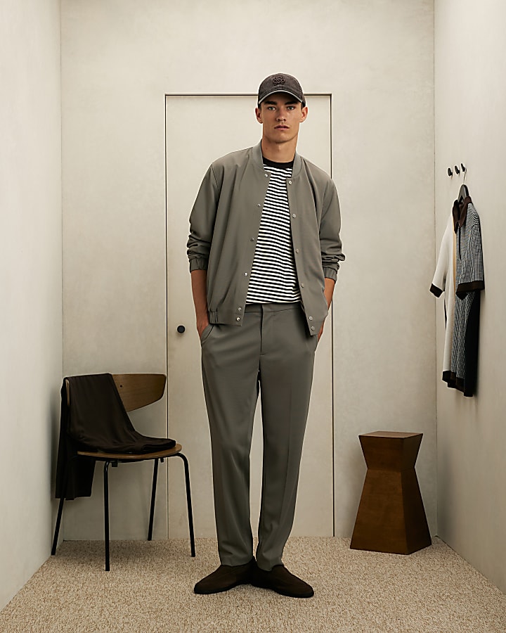 Grey Fine Textured Bomber Jacket
