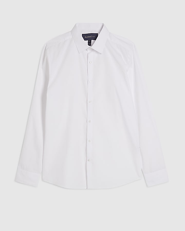 White Slim Fit Cotton Blend Shirt