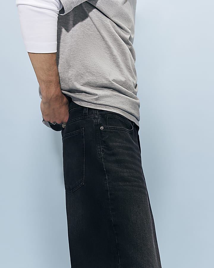 Black Baggy Fit Washed Jeans