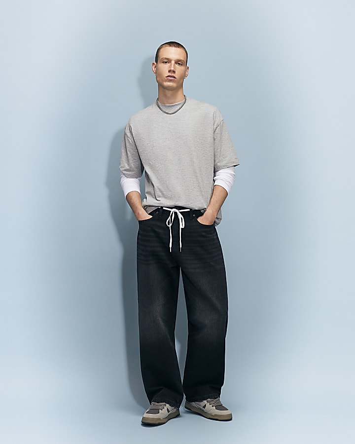 Black Baggy Fit Washed Jeans