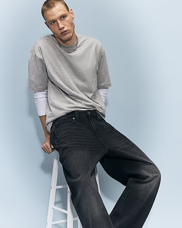 Black Baggy Fit Washed Jeans