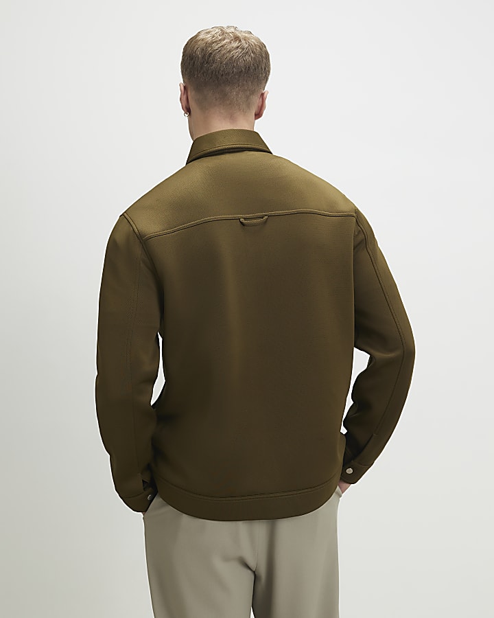 Khaki Slim Fit Textured Overshirt