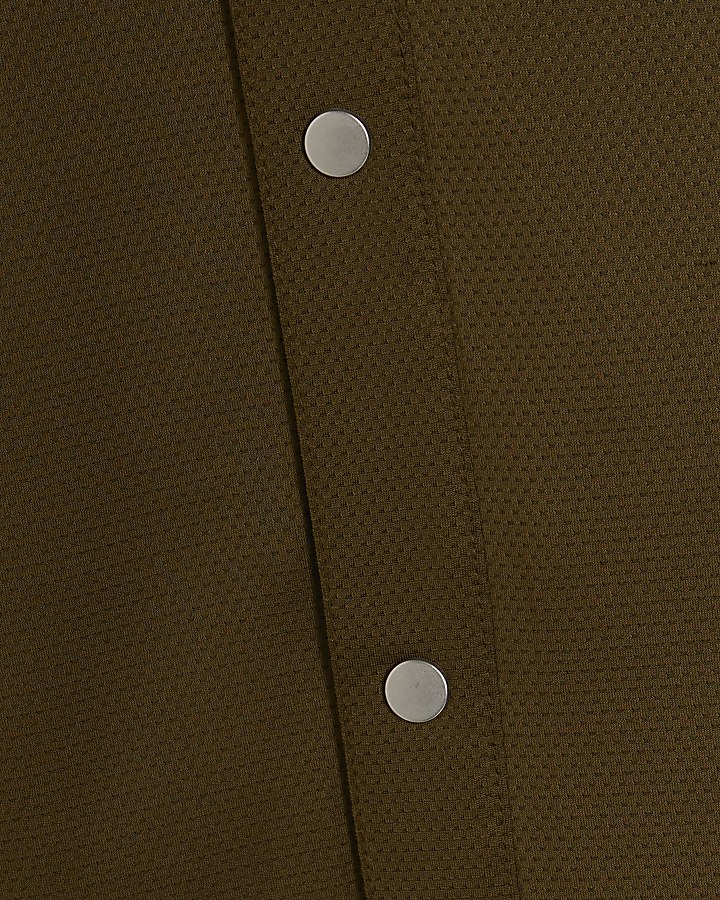 Khaki Slim Fit Textured Overshirt