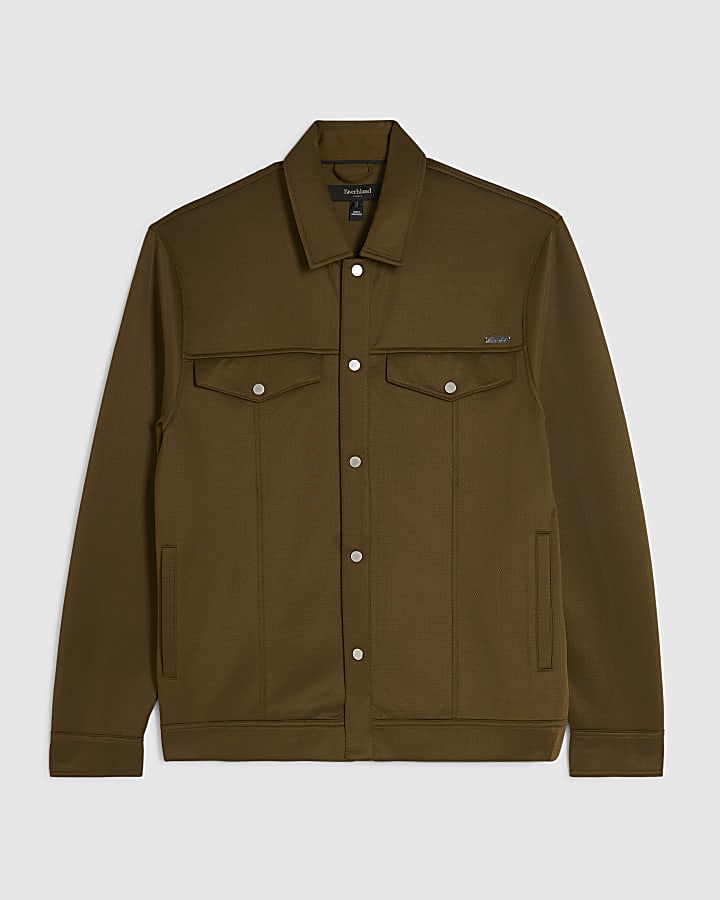 Khaki Slim Fit Textured Overshirt