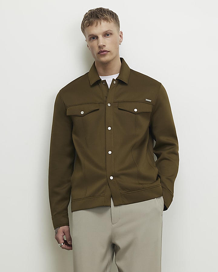 Khaki Slim Fit Textured Overshirt