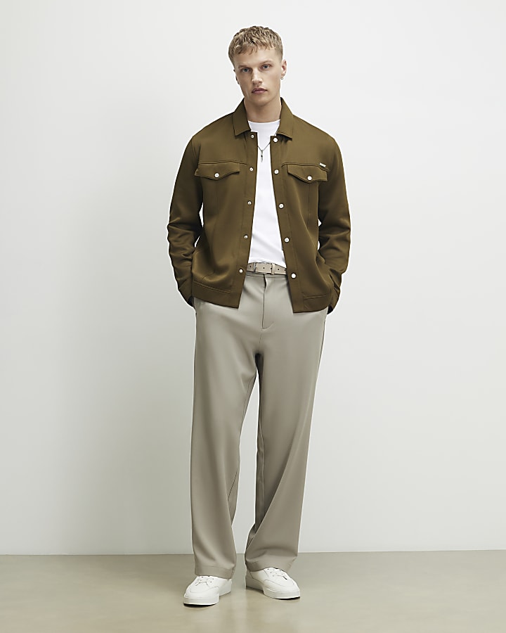 Khaki Slim Fit Textured Overshirt