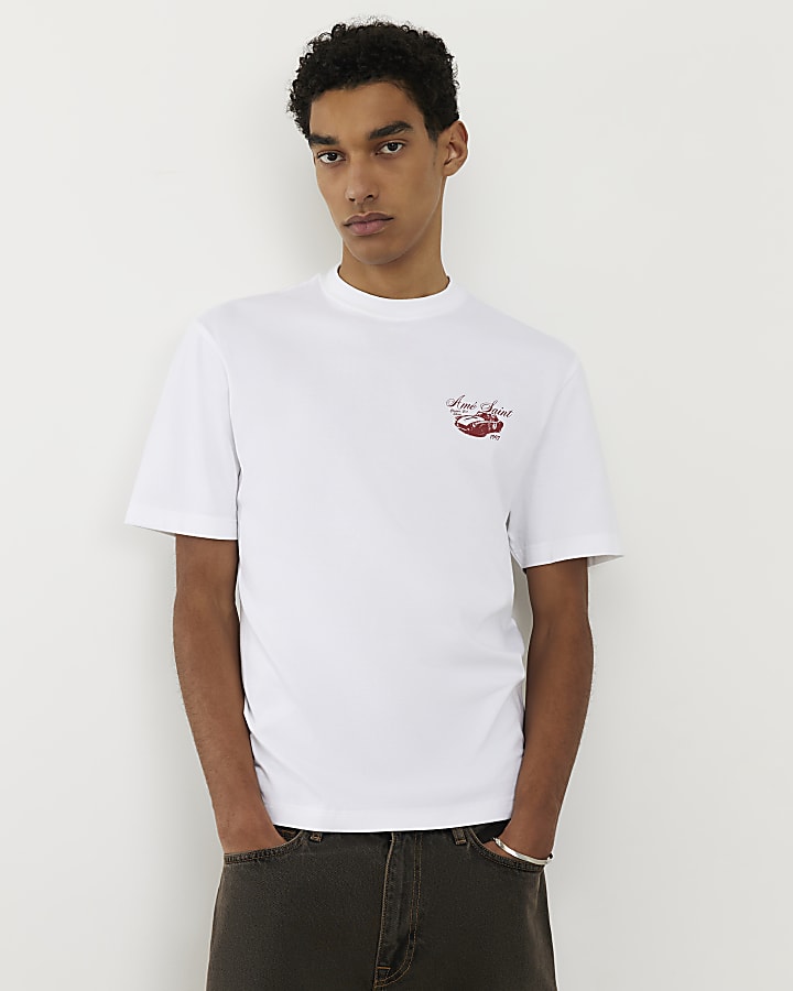 White Regular Fit Ame Saint Car T-Shirt
