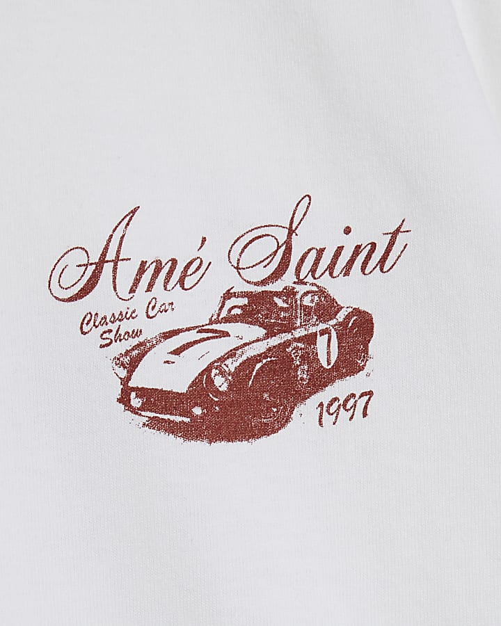 White Regular Fit Ame Saint Car T-Shirt