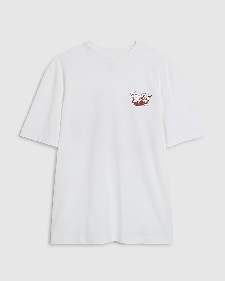 White Regular Fit Ame Saint Car T-Shirt