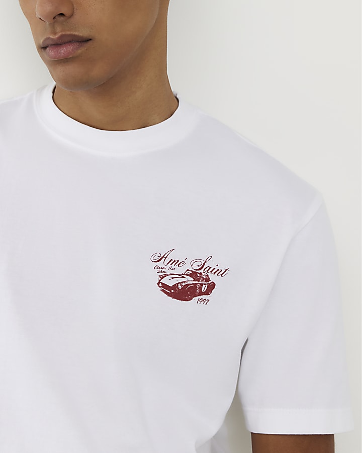 White Regular Fit Ame Saint Car T-Shirt