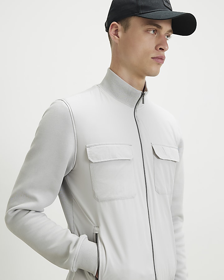 Grey Funnel Neck Hybrid Jacket