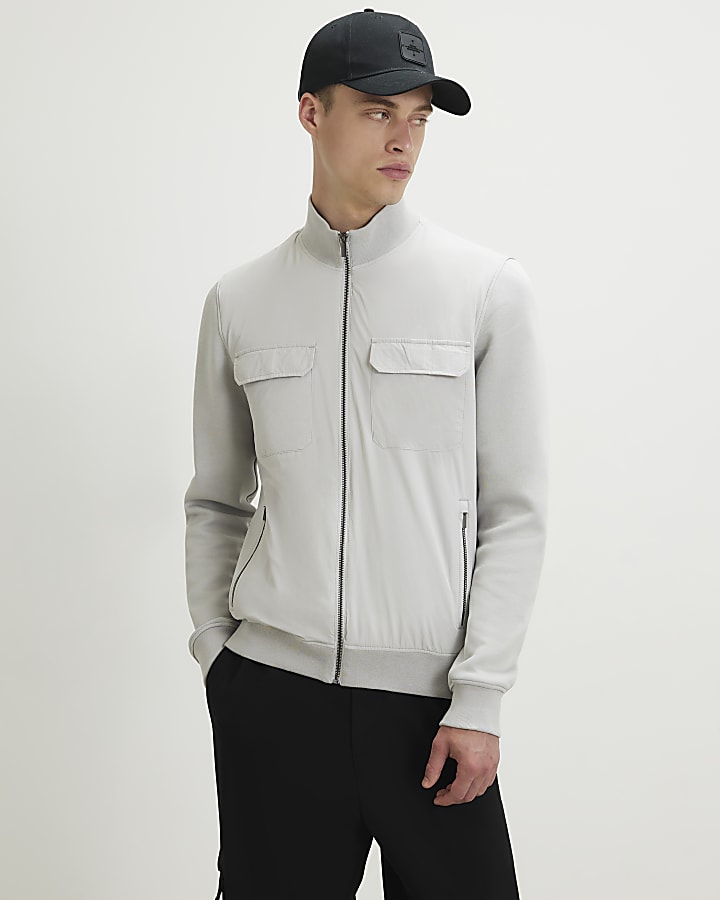 Grey Funnel Neck Hybrid Jacket