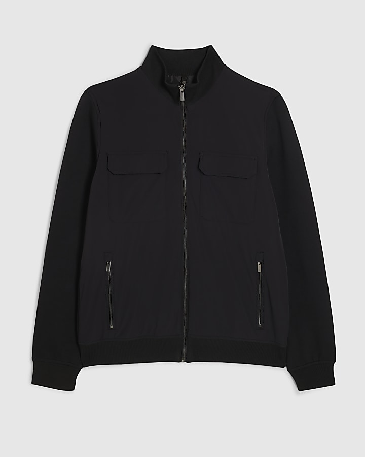 Black Funnel Neck Hybrid Jacket