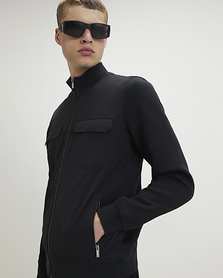 Black Funnel Neck Hybrid Jacket