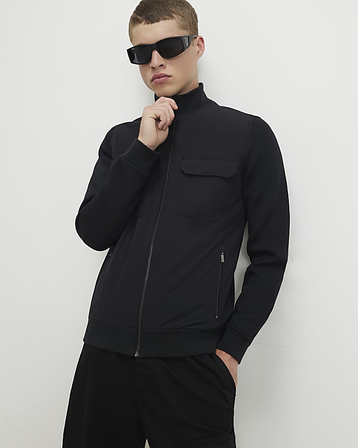 Black Funnel Neck Hybrid Jacket
