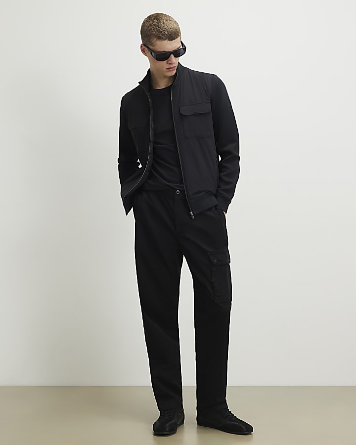 Black Funnel Neck Hybrid Jacket