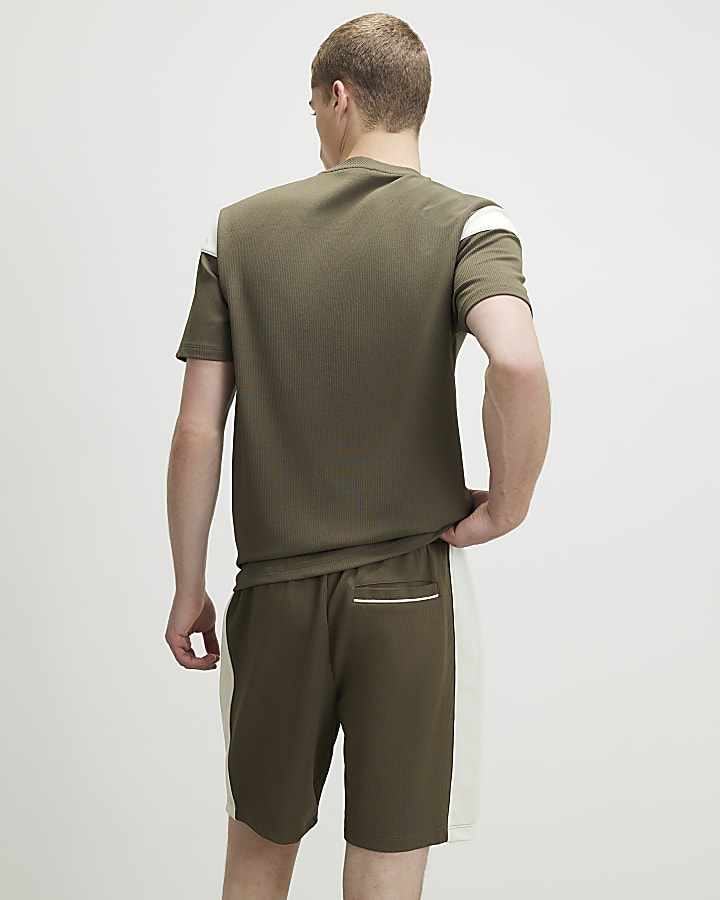 Khaki Regular Fit Colour Block Shorts